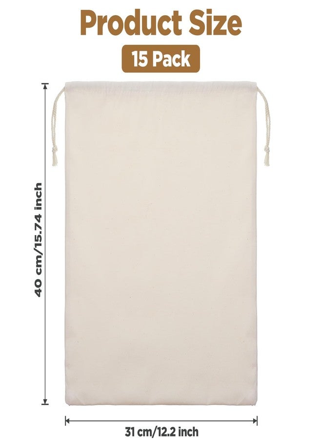 AojSup 15 Pack Premium Cotton Drawstring Bags, Muslin Bags with Drawstring for Storage, 15.74 x 12.2 Inch 100% Cotton Storage Bag for Handbags Purses Shoes - Image 2